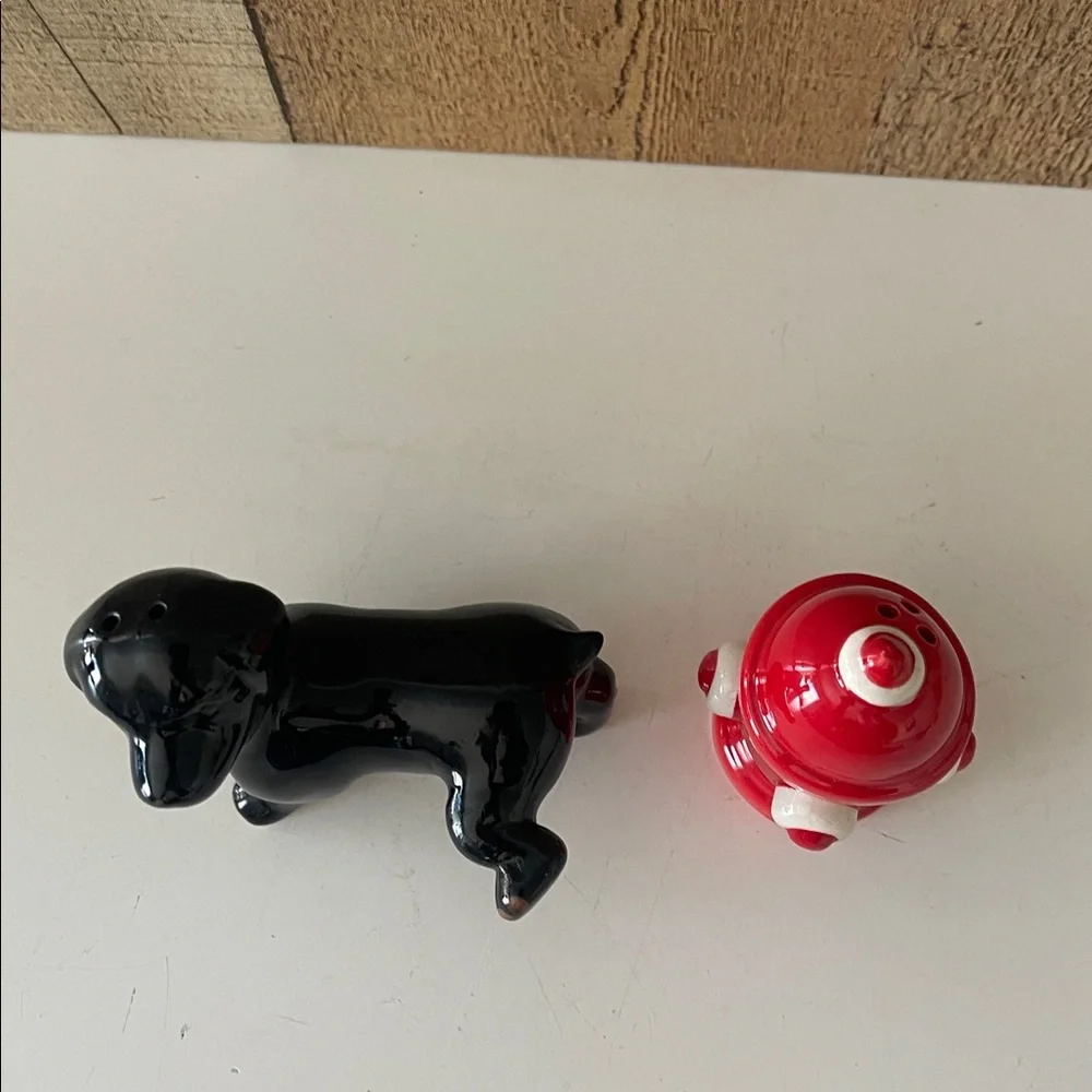 Pier 1 Black Dog and Red Fire Hydrant Salt & Pepper Shakers